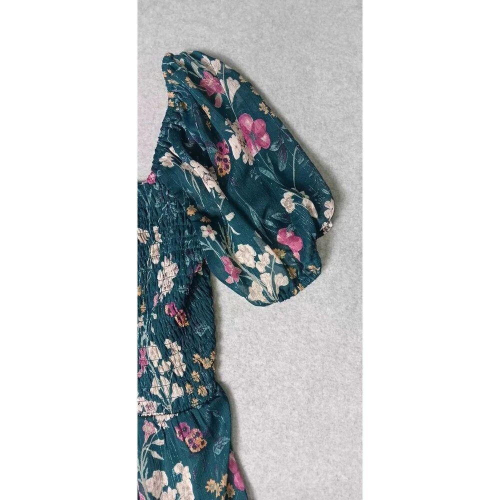 NWT! Lily Rose Smocked Tiered Maxi Dress Juniors Large Jade Blossom Green Puffed